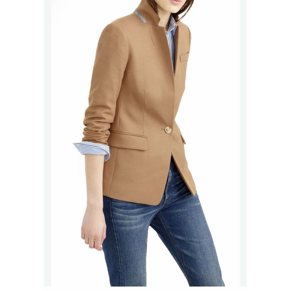 NWT J.Crew Regent Blazer Size 8 Carmel Wool Flannel Single Button Jacket